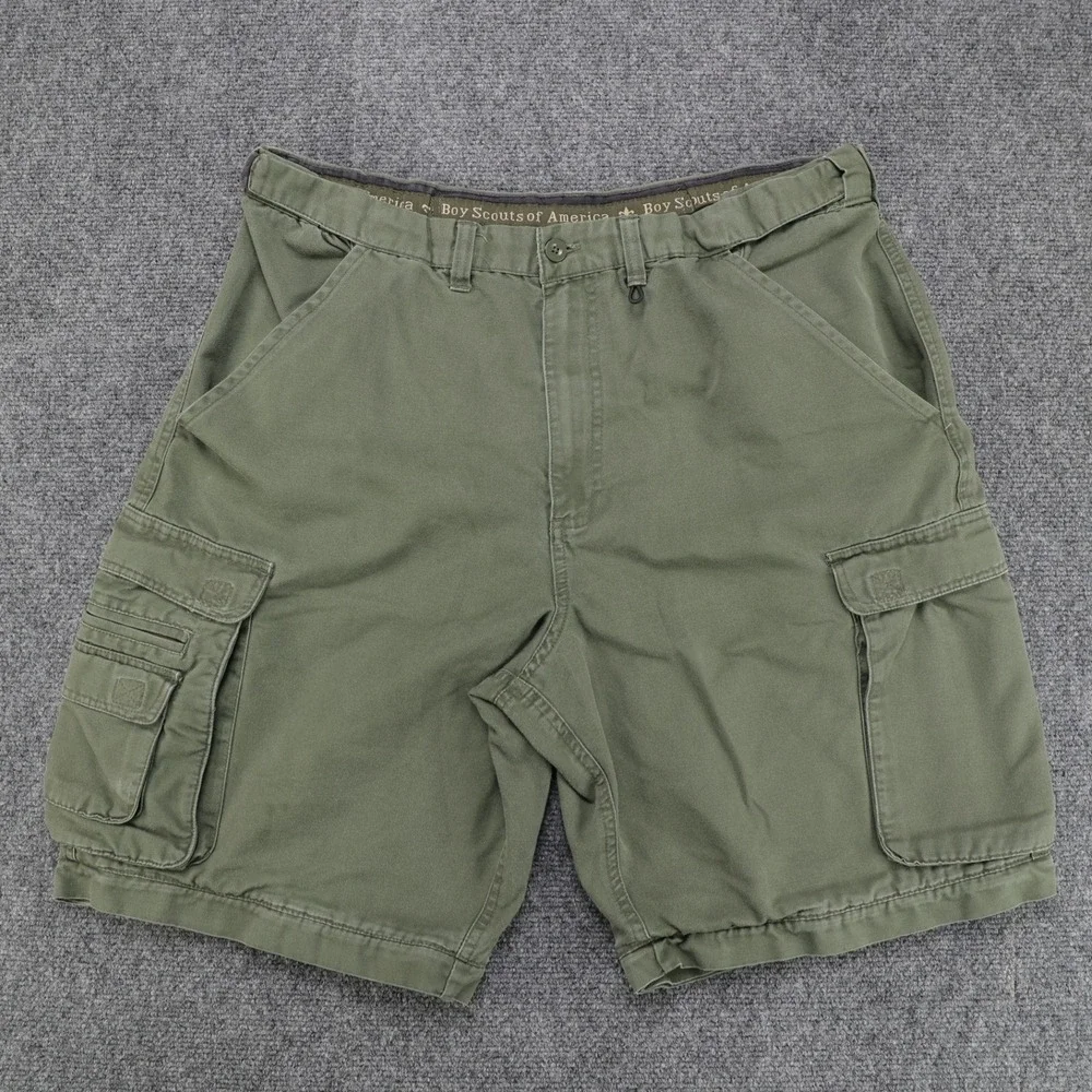 Boy Scouts of America Mens 34 Relaxed Cargo Shorts Olive Green Cotton Blend BSA